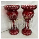 PAIR 14" CUT TO CLEAR LUSTER LAMPS GLASS PRISOMS