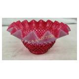 4" FENTON CRANBERRY HOBNAIL BASKET