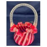 6" FENTON SWIRL CARNIVAL BASKET