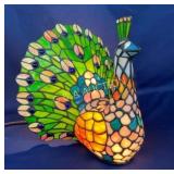 12" STAINED GLASS PEACOCK LAMP