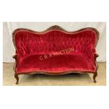 RED VELVET VICTORIAN PARLOR SOFA