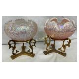 PAIR FENTON ROSE BOWLS W/ STANDS