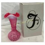 8" FENTON CRANBERRY VASE W ORIG BOX