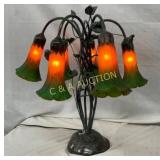 NICE 18" AMBER/GREEN POND LILY TABLE LAMP