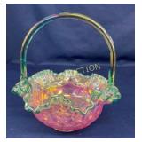 4" FENTON ARTIST SIGNED CARNIVAL BASKET