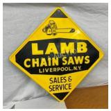 OLD STOCK SST EMB. LAMB CHAIN SAWS SIGN 32X32