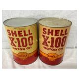 (2) QT. SHELL X-100 MOTOR OIL CANS W/ CALM SHELL