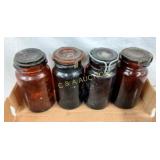 (4) EARLY AMBER 1872 HUMIDOR JARS W/ LIDS