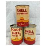 (3) QT SHELL CANS ANTIFREEZE, MOTOR OIL