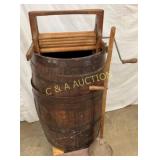 EARLY WOODEN WRINGER WASHER W/ BARREL 36X22