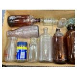 LOT VARIOUS EARLY BOTTLES MILK, INK WELLS, ETC.