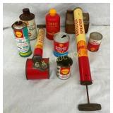 LOT OF SHELL CANS, SPRAYERS,FLUID,LUBE,ETC