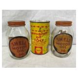 (3) GLASS SHELL OIL, QT AEROSHELL OIL