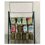 STATION OIL RACK W/ VARIOUS CANS 23 1/2X33