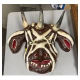 UNUSUAL FOLK ART PAPER MACHE 3 HORNED BULL 24X18.5