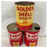 (3) SHELL QTS X-100, GOLDEN SHELL CANS