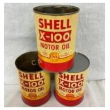 (3) 1QT SHELL X-100 MOTOR OIL CANS