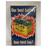 OLD STOCK ATLAS BATTERY WINDOW BANNER 28X44 1/2