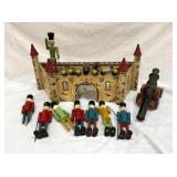 EARLY WOODEN FORT W/ SOLDIERS TOY SET 21X9.5