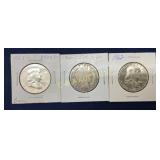 Set of Three U.S. Half Dollar Coins, 1900, 1962, a