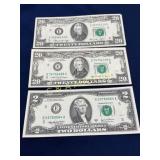 Set of Three U.S. Federal Reserve Notes, $20 and $