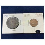 1827 Matron Head Large Cent and 1858 Flying Eagle