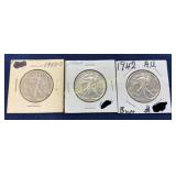 1933-S, 1942, and 1942 Walking Liberty Half Dollar