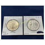 Two 1940s Walking Liberty Half Dollars in 2ï¿½2 Hold