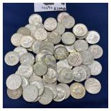 Lot of 68 Kennedy Half Dollars, 40 Percent Silver