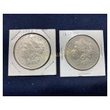 1889 and 1890-O Morgan Silver Dollars in Cardboard