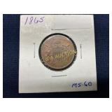 1865 Two-Cent Piece in Encapsulated Holder with MS