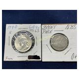 1940-S Washington Quarter MS 63 and 1875 Twenty-Ce