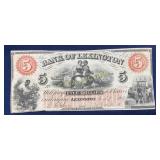 1850s Bank of Lexington $5 Obsolete Currency Note