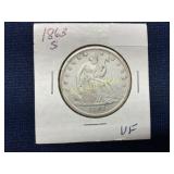 1863-S Seated Liberty Half Dollar Coin in VF Condi