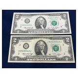 Pair of United States $2 Federal Reserve Notes, Se