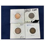 Set of Four 19th-Century Indian Head Cents (1860,
