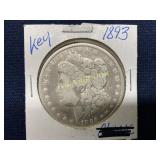 1893 Morgan Silver Dollar in Cardboard Coin Holder
