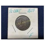 1809 United States Half Cent Coin in Holder