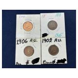 Set of 4 Indian Head Cents in Cardboard Holders, D