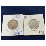 1923 Standing Liberty Quarter and 1875 Seated Libe