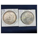 1884-O and 1885 Morgan Silver Dollars in Protectiv