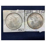 1883-O and 1885-P Morgan Silver Dollars in Protect