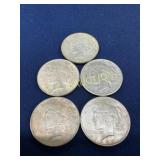 Set of 5 U.S. Peace Silver Dollars, 1922 and 1923