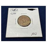 1862 Indian Head Cent, Copper-Nickel, Encased in a