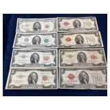 Set of 8 U.S. $2 and $5 Notes, Various Series and
