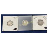 Collection of Three U.S. Dimes: 1889 Seated Libert