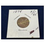 1874 United States Indian Head One Cent Coin in EF