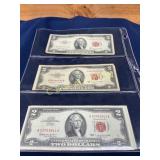 Set of Five U.S. $2 Red Seal Notes, Series 1928 an