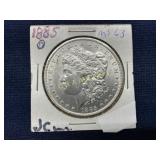 1885-O Morgan Silver Dollar in Coin Holder, MS 63