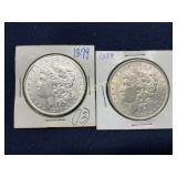Pair of 1879 and 1889 Morgan Silver Dollars in Pro